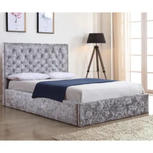 "Yakima Silver Crushed Velvet 5FT Storage King Size Bed - Elegant Design with Ample Storage, Special Offer Available!"